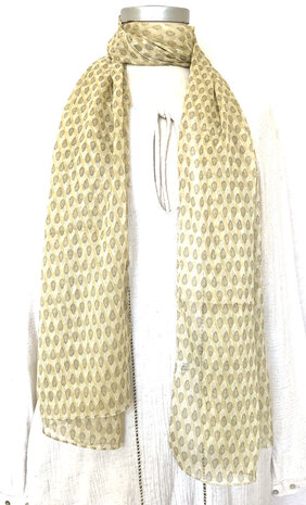  sjaal chiffon zijde  met print 3- mini paisley licht groen/geel