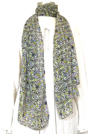 sjaal chiffon viscose met print 7- petits fleurs groen