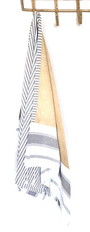 handdoek strand dubbellaags 1- streep grijs/beige