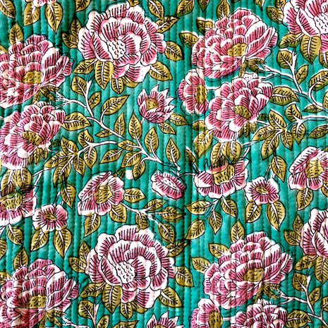 kimono quilted katoen -  10 aqua/roze bloem