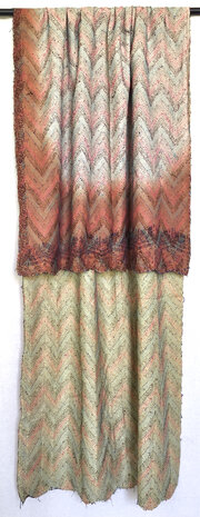 sjaal XL gerecyclede zijde  dubbellaags handdoorgestikt  2 lichtgeel/roze