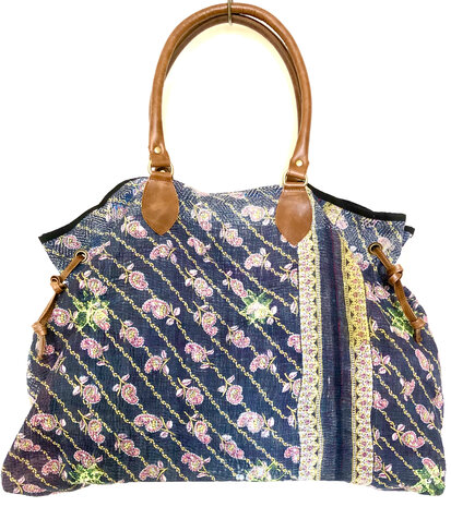 tas shopper XL vintage quilt 8- zwart/roze/geel