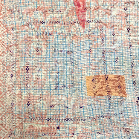 VERKOCHT- quilt kantha vintage katoen 2- roze/lichtblauw
