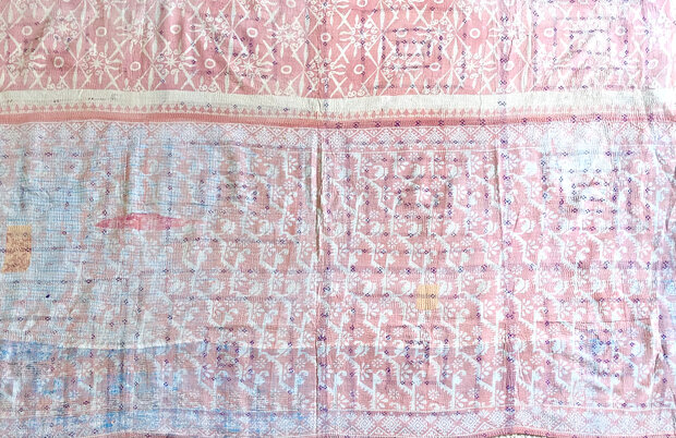  VERKOCHT- quilt kantha vintage katoen 2- roze/lichtblauw