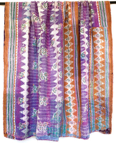 VERKOCHT-  quilt kantha vintage katoen 4-  paars/oranje/turquoise