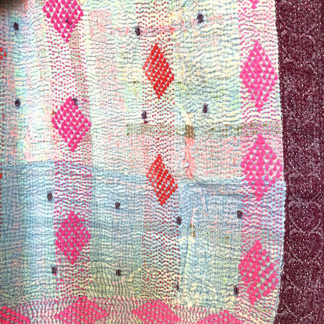 VERKOCHT-  quilt kantha vintage katoen 4-  paars/oranje/turquoise