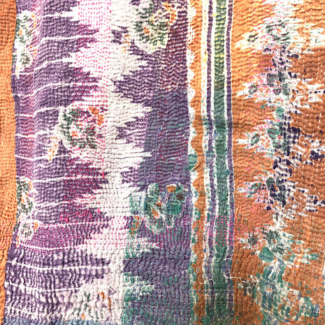 VERKOCHT-  quilt kantha vintage katoen 4-  paars/oranje/turquoise