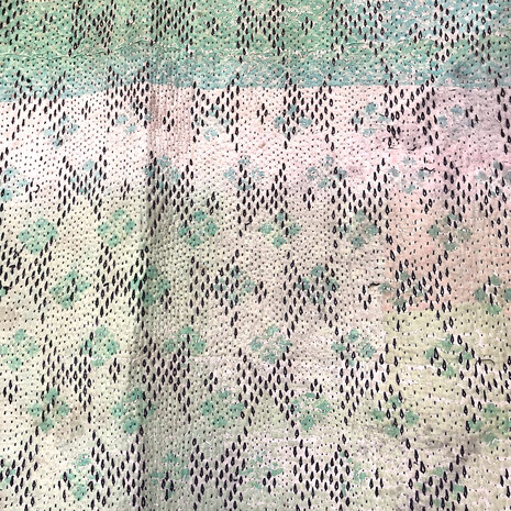  VERKOCHT- quilt kantha vintage katoen 1-  XL groen/zwart/roze