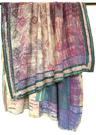  quilt kantha vintage katoen 2-  petrol/paars/roze