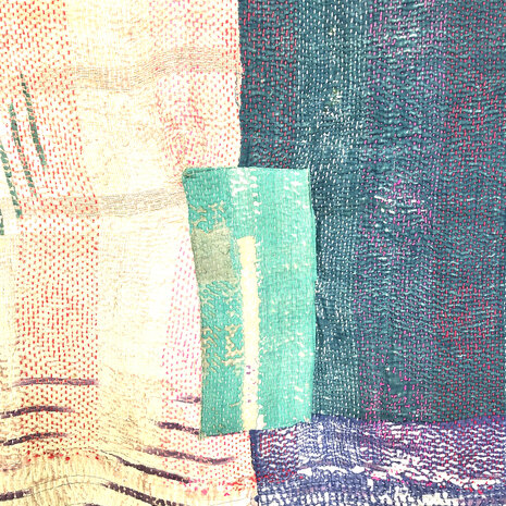  quilt kantha vintage katoen 2-  petrol/paars/roze
