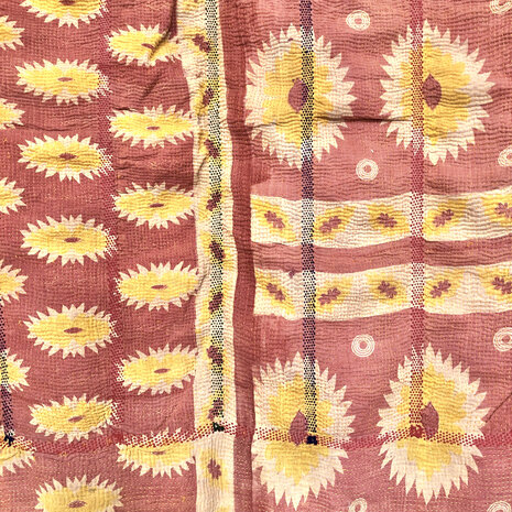  VERKOCHT- quilt kantha vintage katoen 12-  XL roze/oranje/geel