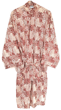  kimono hand blockprint 10 rood/ecru