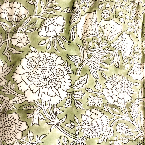 UITVERKOCHT- deken quilt eenpersoons reversible blockprint 3- licht bladgroen/d.groen-bruin