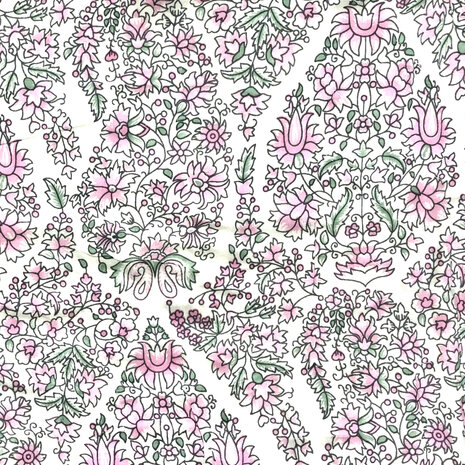 SORRY< AL WEER UITVERKOCHT- deken quilt eenpersoons reversible blockprint 6- pastel mintgroen/roze