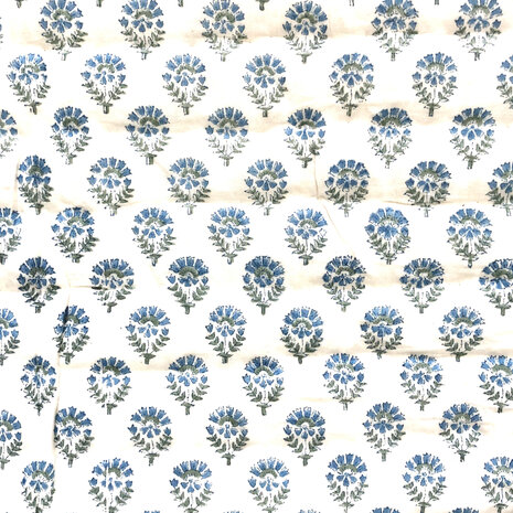 deken quilt eenpersoons reversible blockprint 9- sky blue/aqua-groen