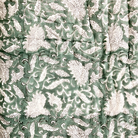 deken quilt eenpersoons reversible blockprint 14- zeegroen/d.groen