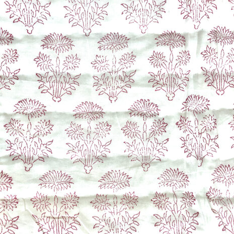 deken quilt eenpersoons reversible blockprint 15- oud roze-d.groen/framboos