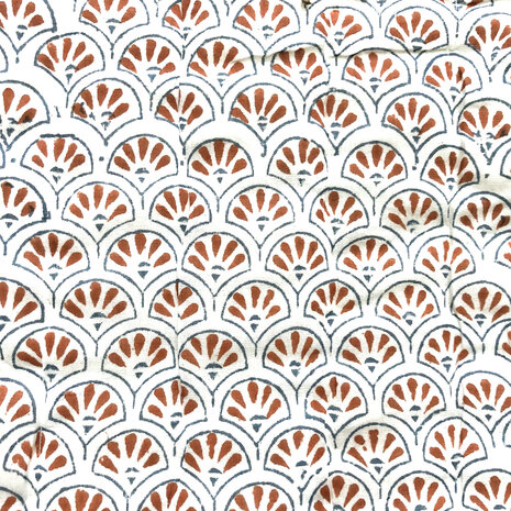 deken quilt tweepersoons reversible blockprint 10- caramel/blauw-bruin
