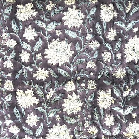 SORRY,  AL WEER UITVERKOCHT- deken quilt tweepersoons reversible blockprint 12- oud paars/sky blue