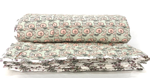 deken quilt tweepersoons reversible blockprint 13- oud roze-mint/roze-l.groen