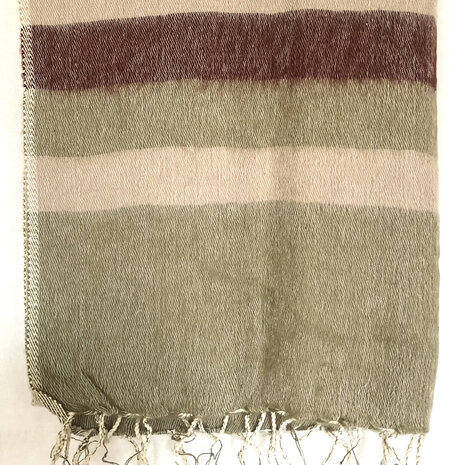 sjaal/omslagdoek mixed wool 2 - streep khaki-naturel-roest