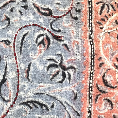 sjaal merino wol geborduurd 3- blauw/roze