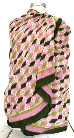 sjaal merino wol print large 3- roze/groen graphic