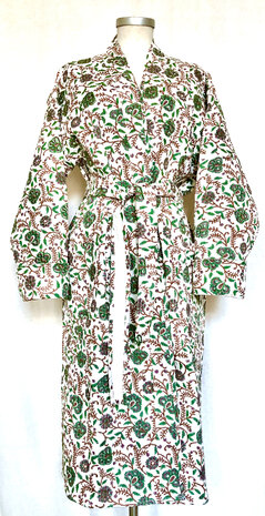  ochtendjas/kimono quilted katoen 2- d.groen/bruin