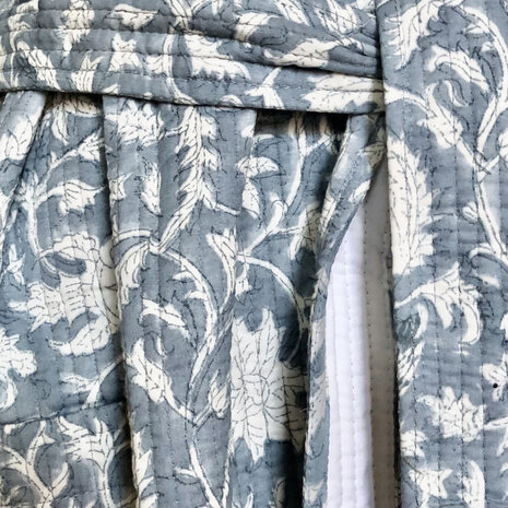 ochtendjas/kimono quilted katoen 4- jeans-blauw/wit