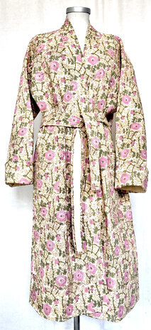  ochtendjas/kimono quilted katoen 9- roze/geel/groen