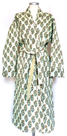  ochtendjas/kimono quilted katoen  13- pastelgroen/khaki/caramel