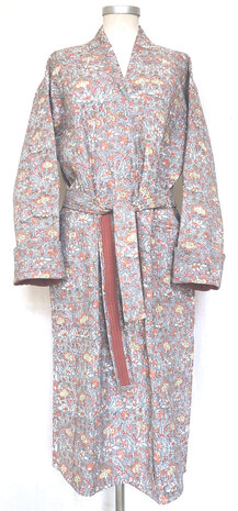  ochtendjas/kimono quilted katoen  15- licht grijs/terra-oranje