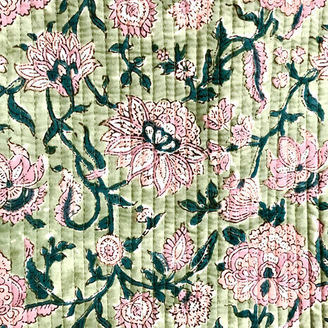  ochtendjas/kimono quilted katoen 18- jadegroen/oud roze/lila