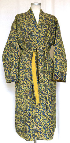  ochtendjas/kimono quilted katoen 19- khaki/-indigo blauw/grijs