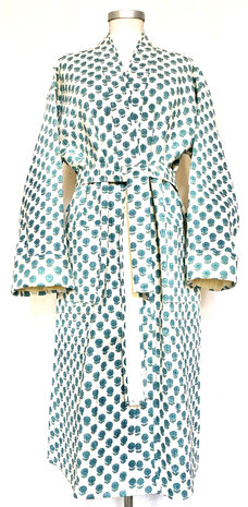  ochtendjas/kimono quilted katoen  16- creme-wit/donker turquoise