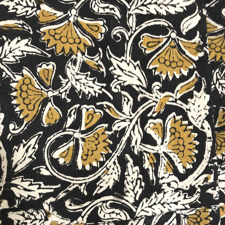  kimono/kamerjas hand blockprint 2- beige/zwart/oker