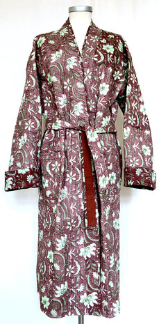  ochtendjas/kimono quilted katoen 12- framboosrood/jade