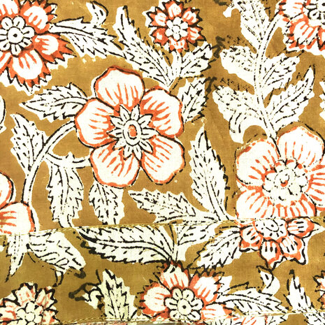  kimono/kamerjas hand blockprint 3- caramel/terra-oranje/beige