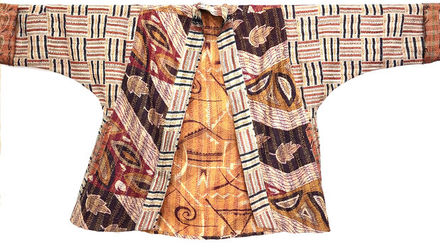 jacket kantha oversized recycled silk 2- autumn d.rood-bruin