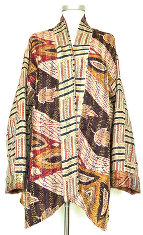 jacket reversible kantha oversized recycled silk 2- autumn d.rood-bruin