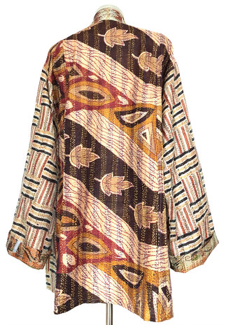 jacket reversible kantha oversized recycled silk 2- autumn d.rood-bruin