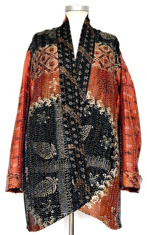 jacket kantha oversized recycled silk 3- black circle-roestrood