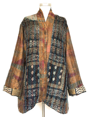 jacket kantha oversized recycled silk 6- zwart-petrol/koper