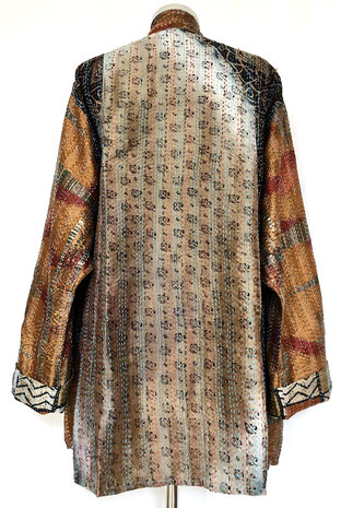 jacket reversible kantha oversized recycled silk 6- zwart-petrol/koper