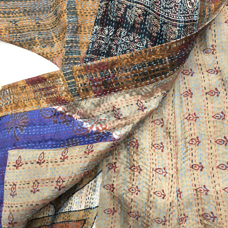 jacket reversible kantha oversized recycled silk 6- zwart-petrol/koper