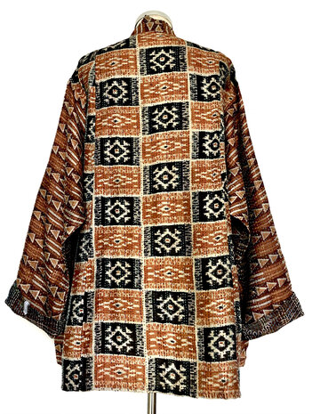 jacket kantha oversized recycled silk 7- kelim block roest/zwart