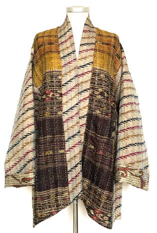 jacket kantha oversized recycled silk 8- oker/aubergine graphic