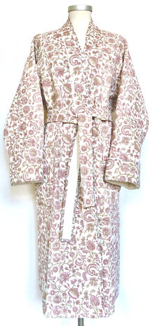ochtendjas/kimono quilted katoen 6-off-white/ oud roze/groen