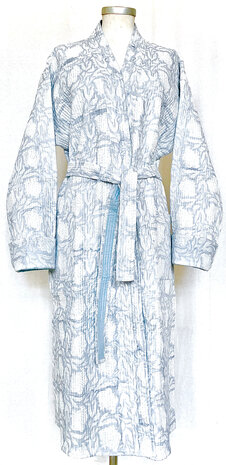 ochtendjas/kimono quilted katoen 7- pastelblauw/wit