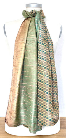 sjaal vintage gerecyclede zijde dubbel 13- oud roze/taupe/petrol